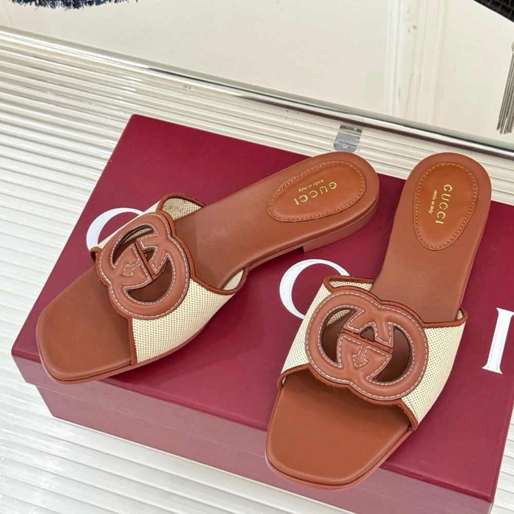 Gucci Brown and Cream Women's Sandals